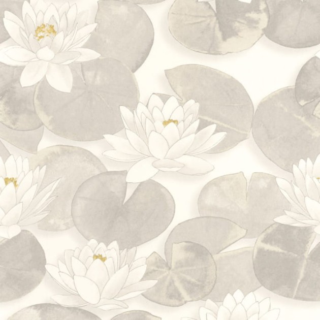 Casadeco 87630122 Gardens Nymphea Blanc Coton - tapeta w lilie wodne