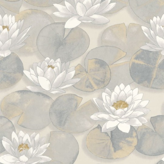 Casadeco 87631068 Gardens Nymphea Beige Lin - tapeta w lilie wodne