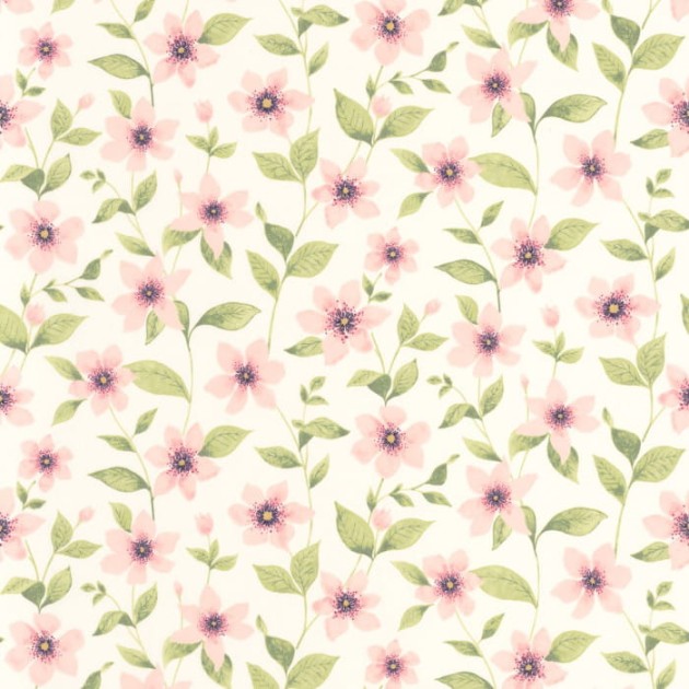Casadeco 87644352 Gardens Clematites Rose Anglais - tapeta w kwiatki powojniki