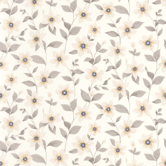 Casadeco 87641165 Gardens Clematites Beige Lin - tapeta w kwiatki powojniki