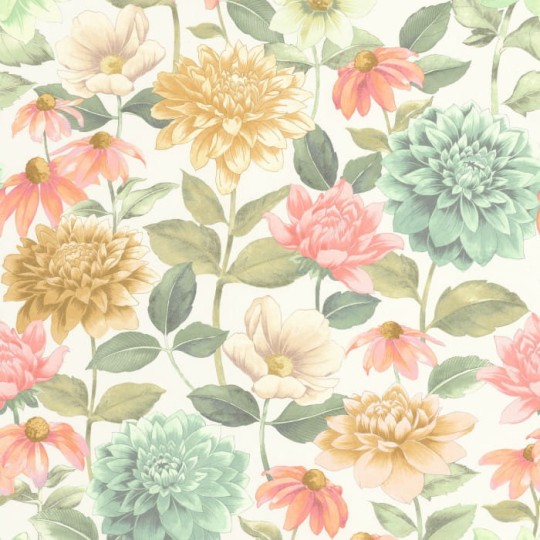 Casadeco 87660528 Gardens Dahlia Bouquet Fond Blanc - tapeta łąka