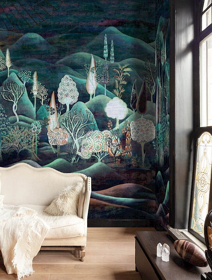 Khroma DGSUM2021 Summer Munnar Teal - mural w ilustrowany krajobraz