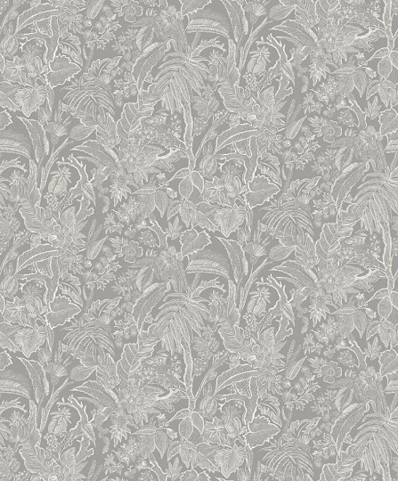 Khroma SUM501 Summer Onikar Silver - tapeta w rysunki liści i kwiatów