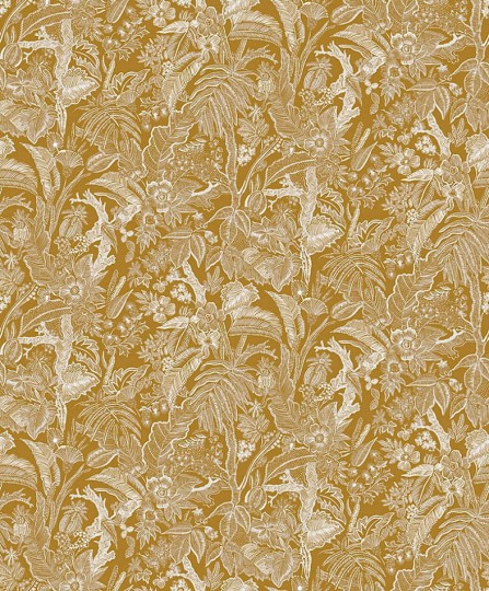 Khroma SUM502 Summer Onikar Gold - tapeta w rysunki liści i kwiatów