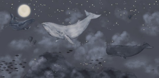 Boras Tapeter 9458W Studio Whales in the sky - mural w wieloryby