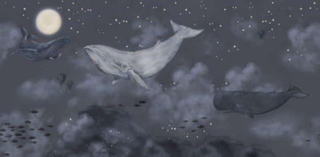 Boras Tapeter 9458W Studio Whales in the sky - mural w wieloryby