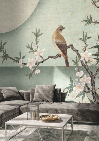 Wallpepper BG-01-A 2022 Bird on peach blossom - mural z ptakiem na gałęzi