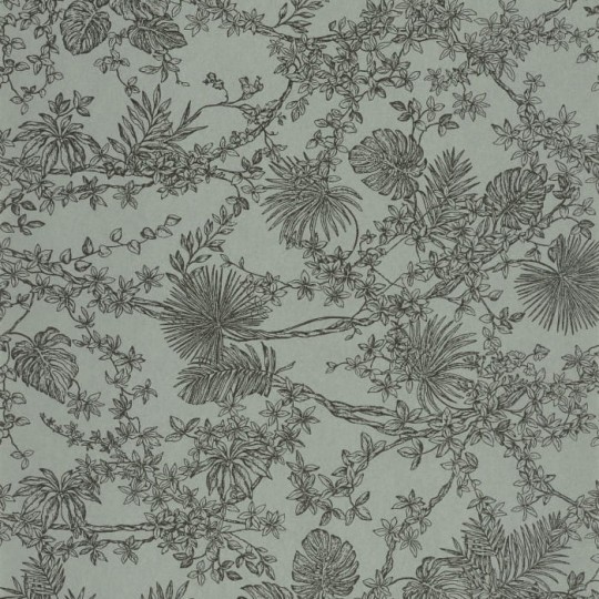 Casadeco 88027314 Les Belles Toiles De Jouy Jardin Des Plantes Velours Vert Sauge - tapeta botaniczne ryciny