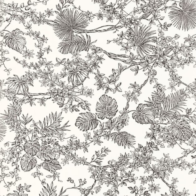 Casadeco 87959620 Les Belles Toiles De Jouy Jardin Des Plantes Noir Fusain - tapeta botaniczne ryciny