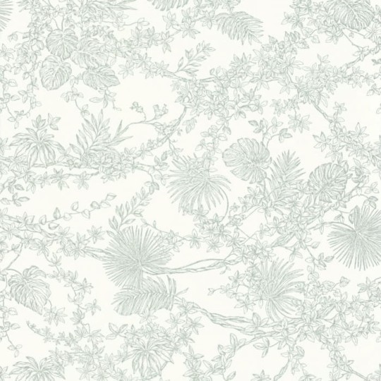Casadeco 87957109 Les Belles Toiles De Jouy Jardin Des Plantes Vert De Gris - tapeta botaniczne ryciny