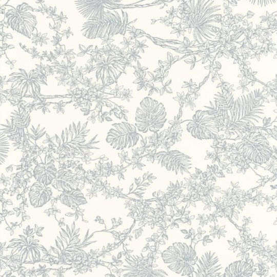 Casadeco 87959107 Les Belles Toiles De Jouy Jardin Des Plantes Gris Perle - tapeta botaniczne ryciny