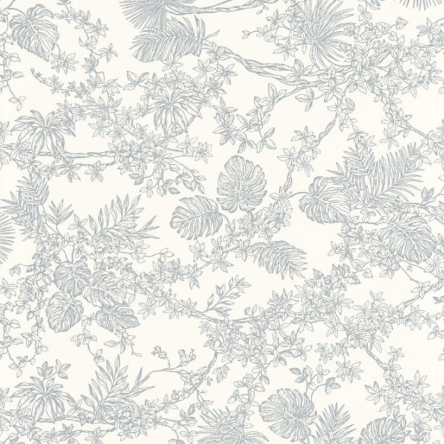 Casadeco 87959107 Les Belles Toiles De Jouy Jardin Des Plantes Gris Perle - tapeta botaniczne ryciny