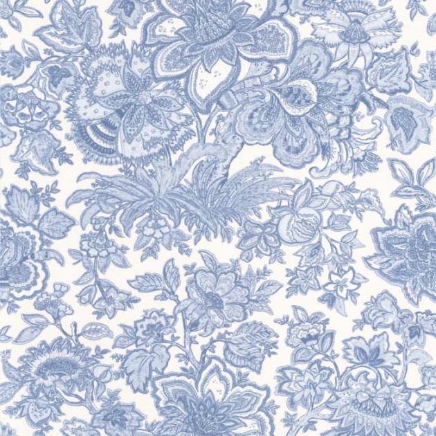 Casadeco 87946252 Les Belles Toiles De Jouy Provence Bleu Porcelaine - tapeta botaniczne ryciny