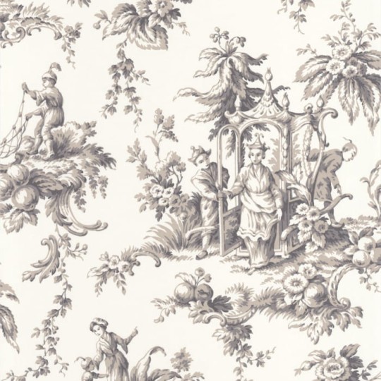 Casadeco 87939516 Les Belles Toiles De Jouy Palais De Chine Noir Fusain - tapeta orientalna sceneria