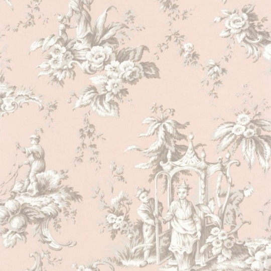 Casadeco 87934305 Les Belles Toiles De Jouy Palais De Chine Rose Poudre - tapeta orientalna sceneria