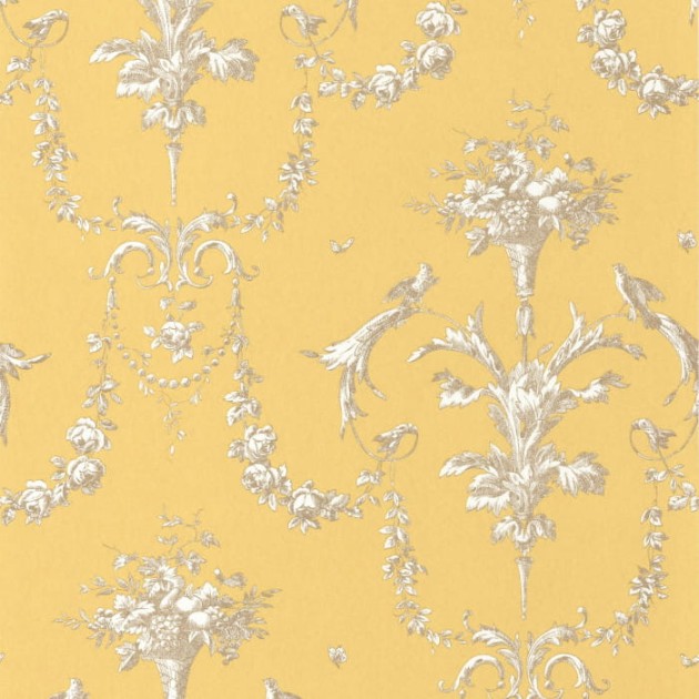 Casadeco 87922524 Les Belles Toiles De Jouy Corne D’abondance Jaune Soleil - tapeta kosze kwiatów