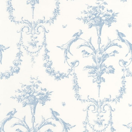 Casadeco 87926716 Les Belles Toiles De Jouy Corne D’abondance Bleu Faience - tapeta kosze kwiatów
