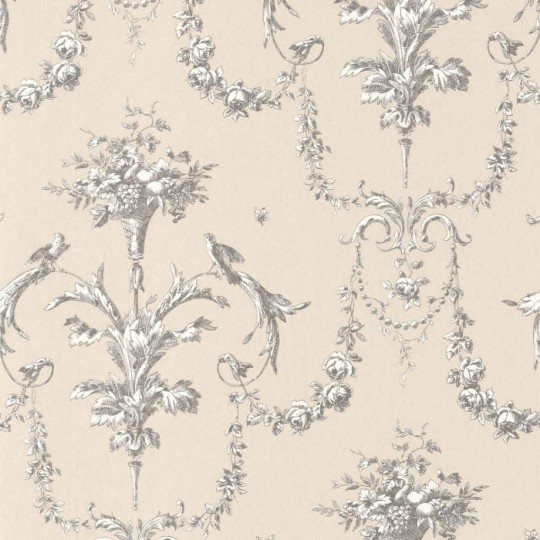 Casadeco 87929621 Les Belles Toiles De Jouy Corne D’abondance Noir Fusain - tapeta kosze kwiatów