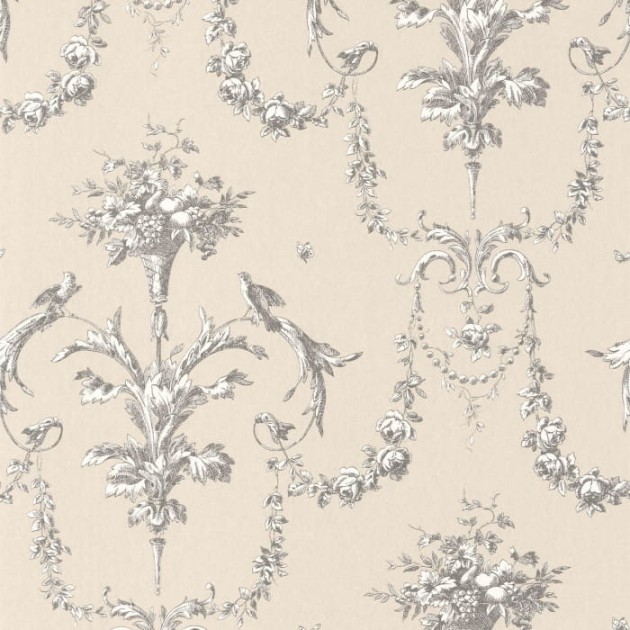 Casadeco 87929621 Les Belles Toiles De Jouy Corne D’abondance Noir Fusain - tapeta kosze kwiatów