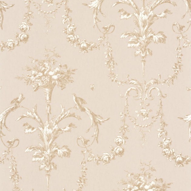 Casadeco 87921104 Les Belles Toiles De Jouy Corne D’abondance Beige Ficelle - tapeta kosze kwiatów