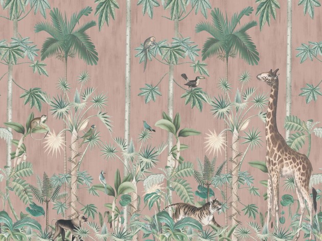 Rebel Walls R16796 Wonder World Giraffe's Stroll Pink - mural z dżunglą