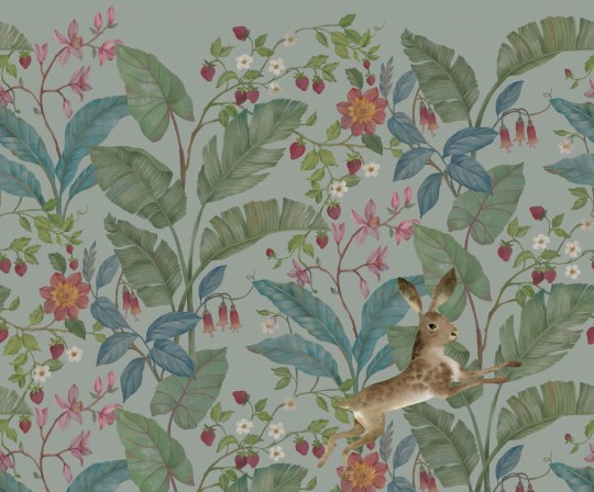 Rebel Walls R18231 Wonder World Strawberry Field Summer - mural z krzaczkami truskawek