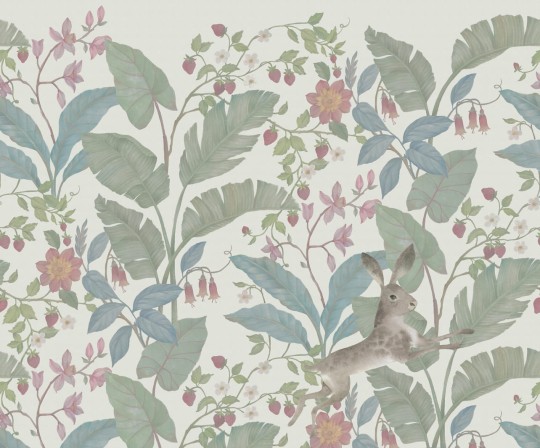 Rebel Walls R18233 Wonder World Strawberry Field Ivory - mural z krzaczkami truskawek