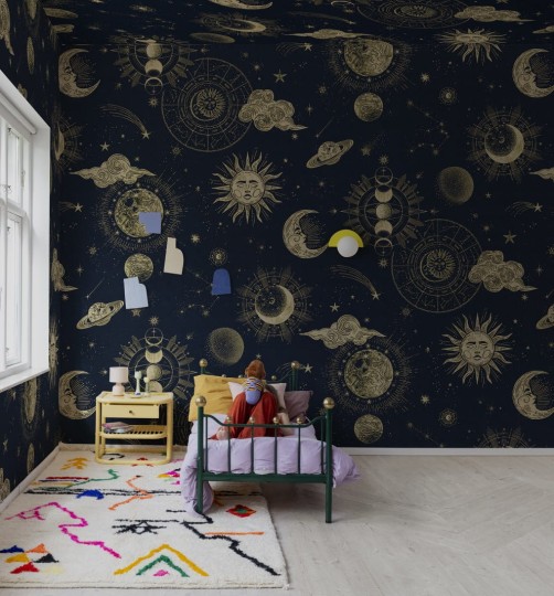 Rebel Walls R18431 Wonder World In The Sky Gold - mural z kosmosem