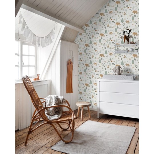 Esta 139247 Forest Friends  - tapeta z leśnymi zwierzątkami na białym tle