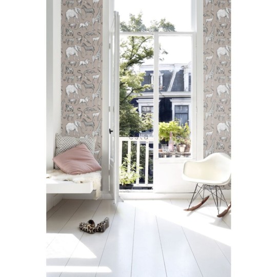 Esta 139271 Forest Friends - tapeta z motywem zwierząt z dżungli na różowym tle