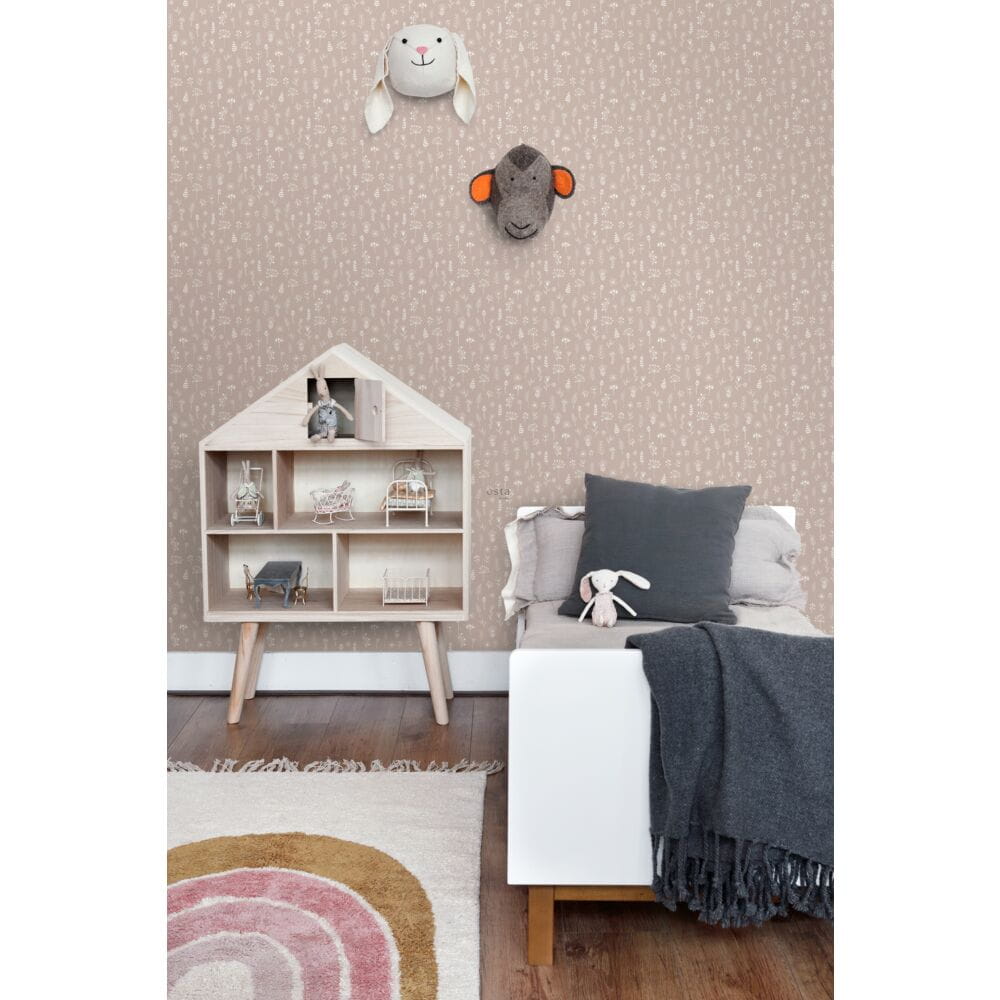 Esta 139280 Forest Friends - tapeta w rośliny na różowym tle