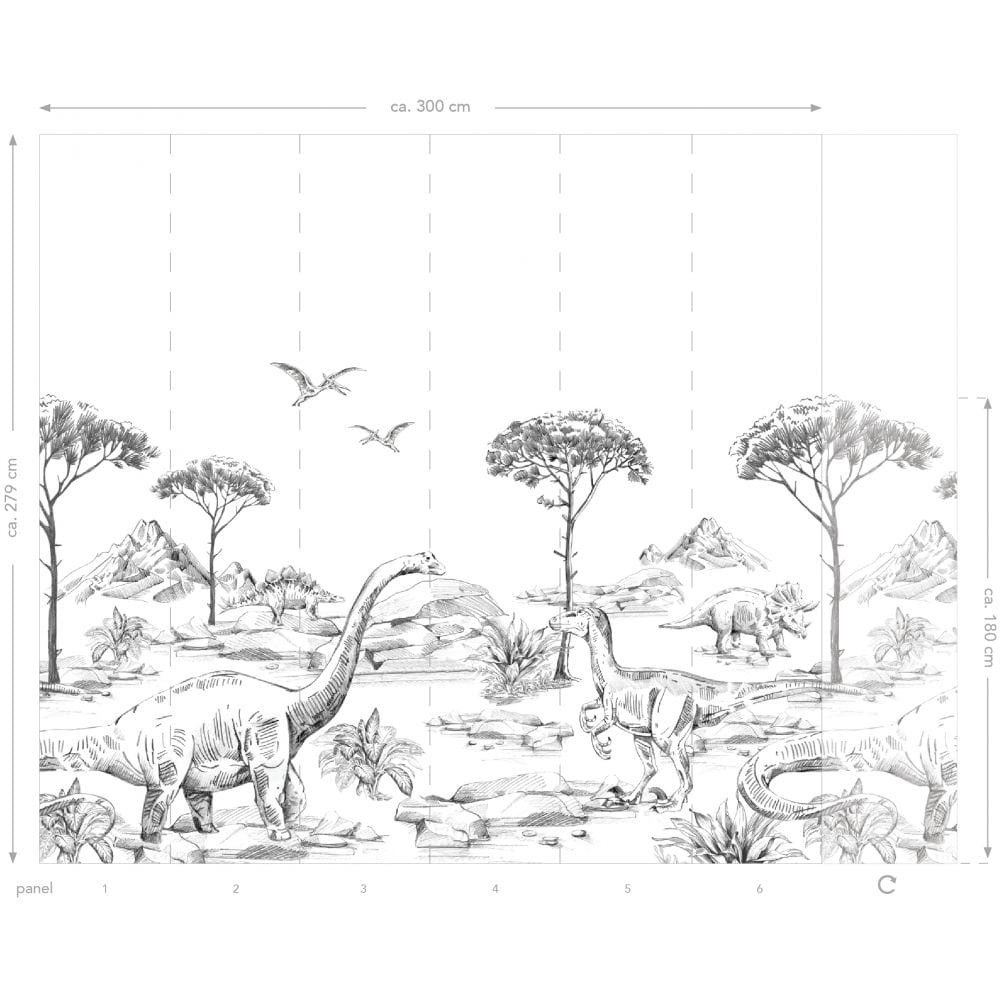 Esta 159063 Forest Friends - mural z dinozaurami na białym tle