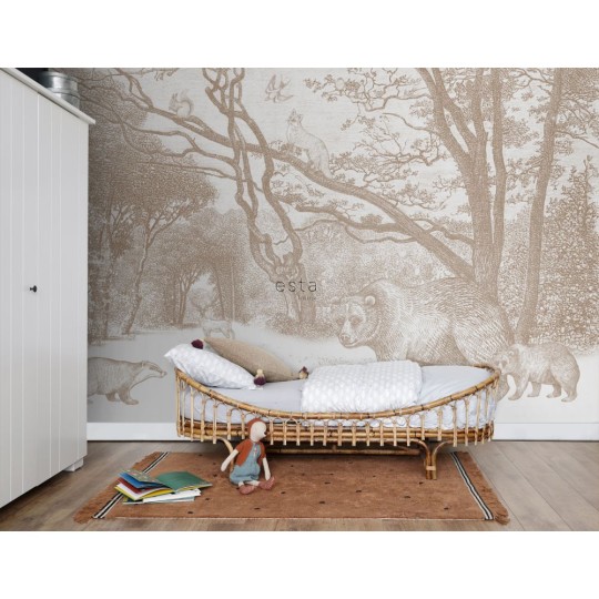 Esta 159064 Forest Friends Forest - beżowy mural z motywem lasu i zwierząt