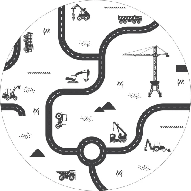 Esta 159067 Forest Friends - samoprzylepny mural z pojazdami budowlanymi na białym tle