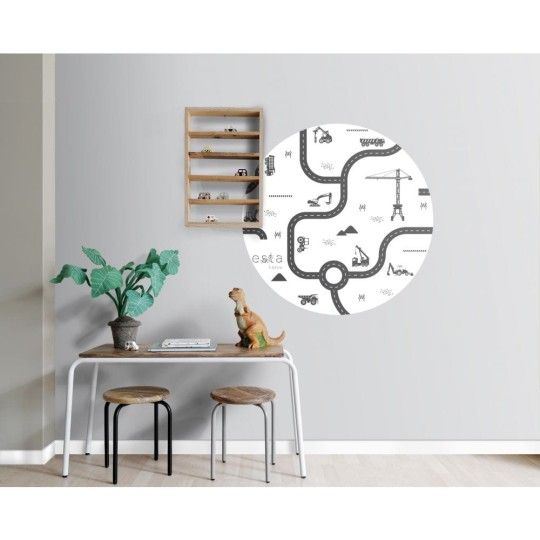Esta 159067 Forest Friends - samoprzylepny mural z pojazdami budowlanymi na białym tle