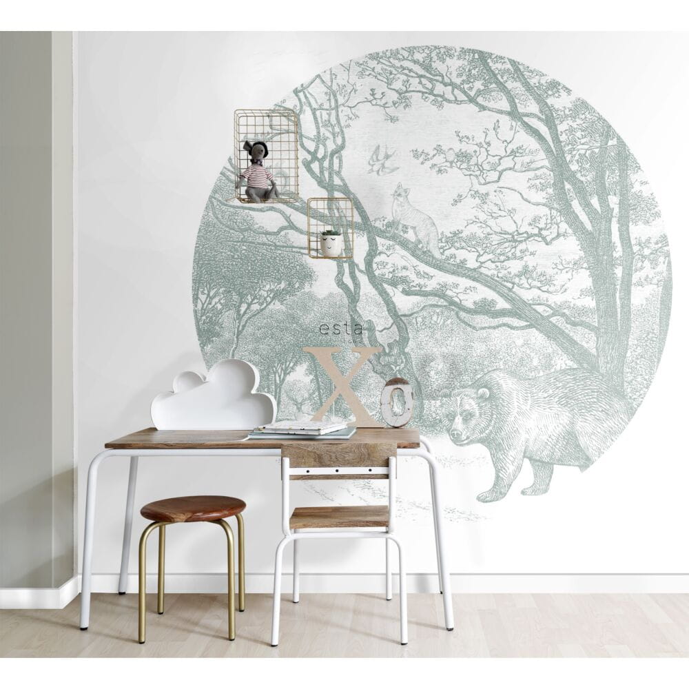 Esta 159084 Forest Friends  - samoprzylepny mural z lasem w zielonych odcieniach