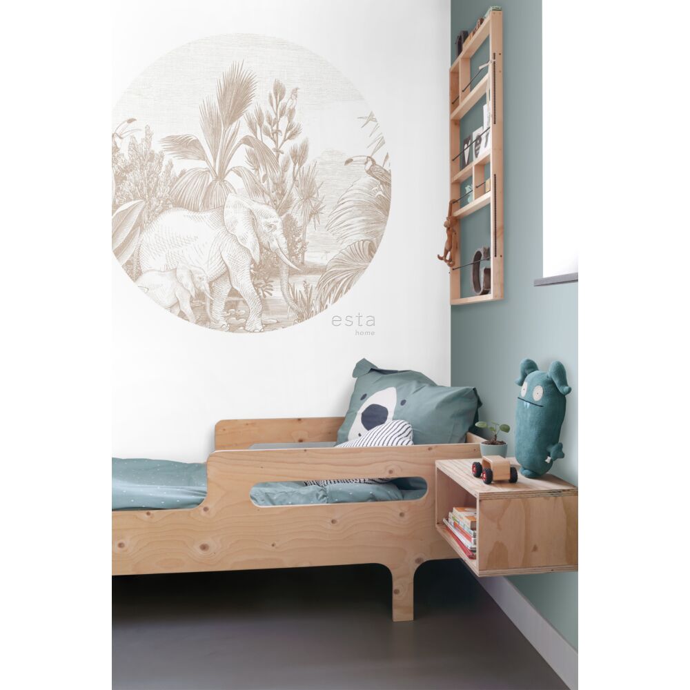 Esta 159088 Forest Friends - samoprzylepny mural z motywem dżungli i słoni na beżowym tle