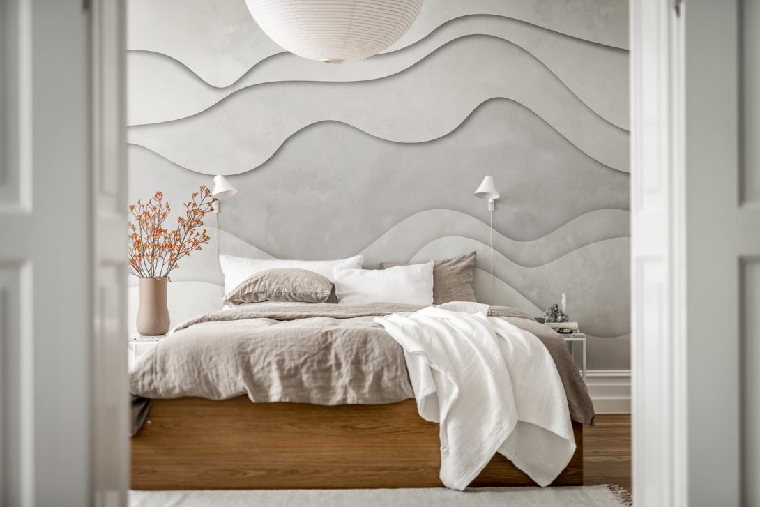 Rebel Walls R18629 3D Wave White - mural geometryczny