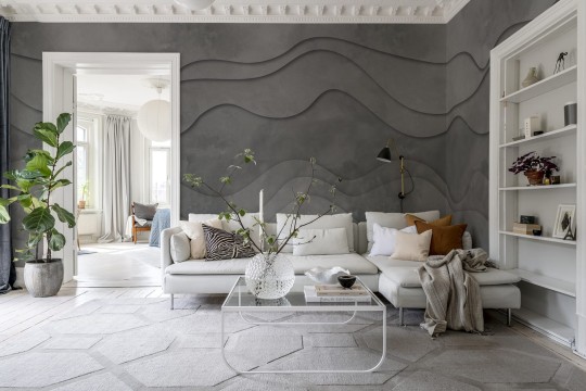 Rebel Walls R18628 3D Wave Grey - mural geometryczny