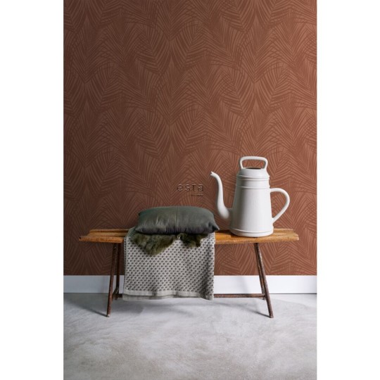 Esta 139370 Paradise - czerwona tapeta w liście palmy