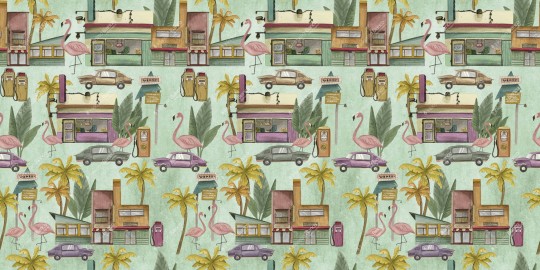 Inkiostro Bianco INKENIP1901 Natural Beauty South Beach - mural w witryny sklepowe, palmy, rowery i ptaki