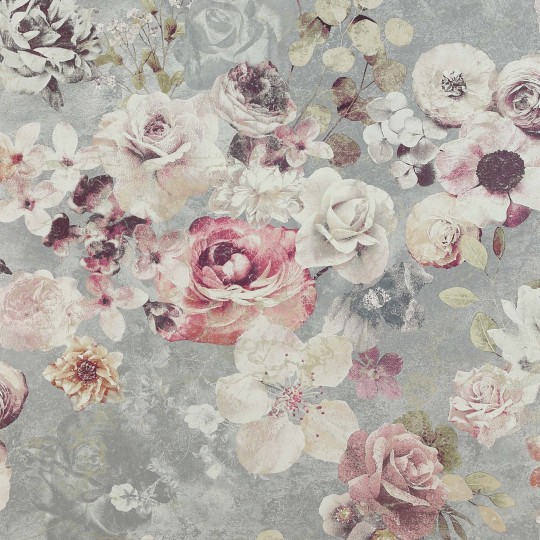 Jane Churchill J8004-02 Atmosphere IV Marble Rose - tapeta z motywem róż na starej ścianie