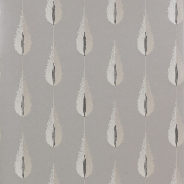 Jane Churchill J156W-04 Atmosphere VI Silver Plato - szara tapeta w pióra