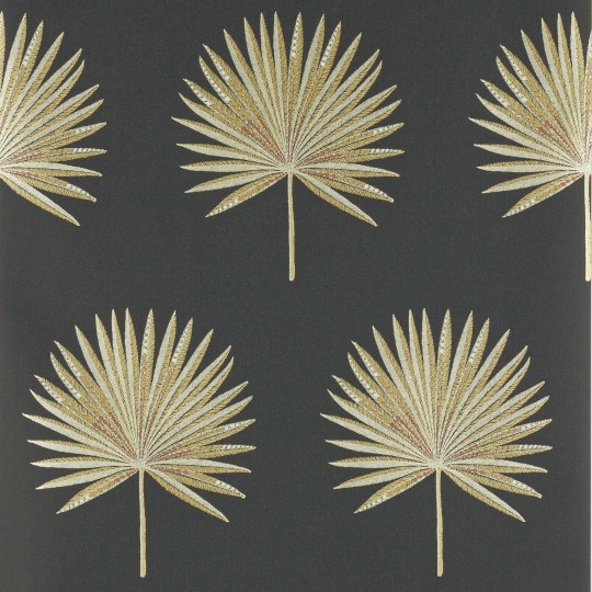 Jane Churchill J182W-06 Atmosphere VI Black and Gold Fortunei - tapeta z motywem dmuchawców na czarnym tle