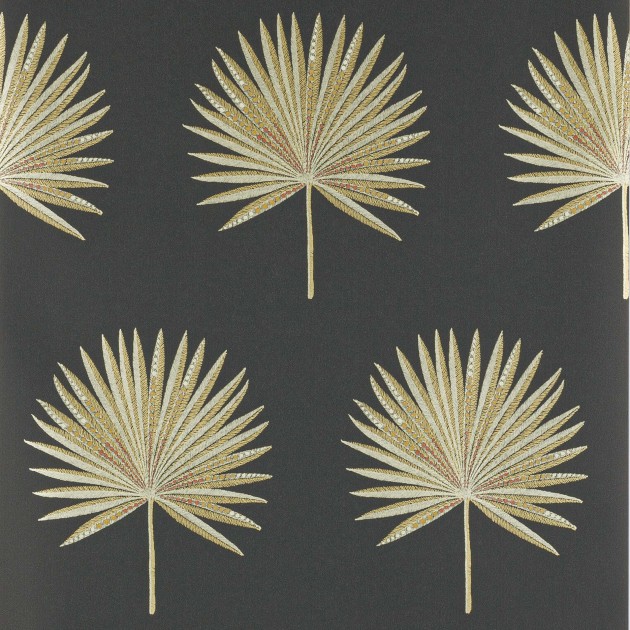 Jane Churchill J182W-06 Atmosphere VI Black and Gold Fortunei - tapeta z motywem dmuchawców na czarnym tle