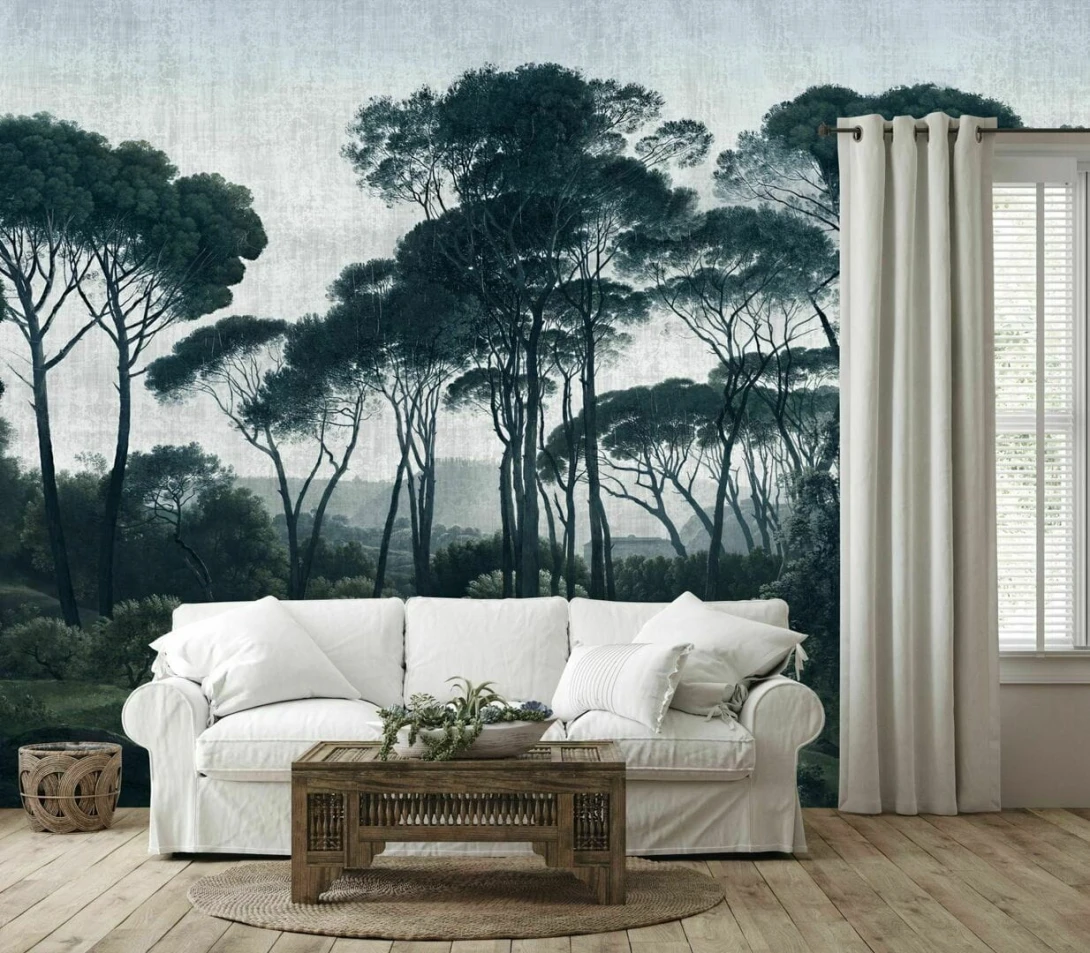 Dekorami Italian Pines Teal - mural z drzewami