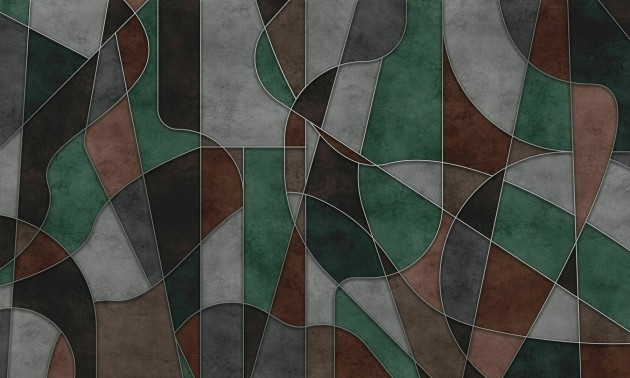 Dekorami Meandre Green Marrone - mural w geometryczny wzór