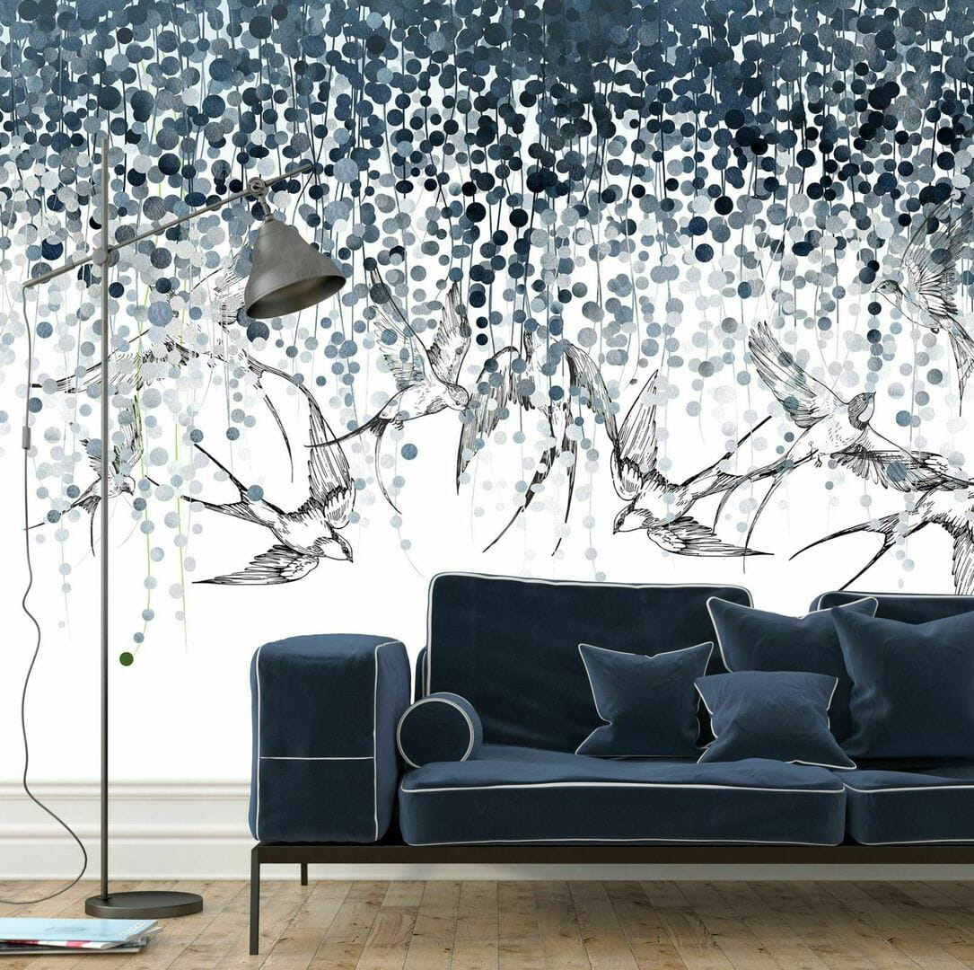 Dekorami Nel Blu - mural z jaskółkami