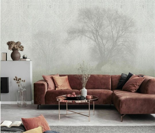 Dekorami Pole Lawendowe - mural z drzewami