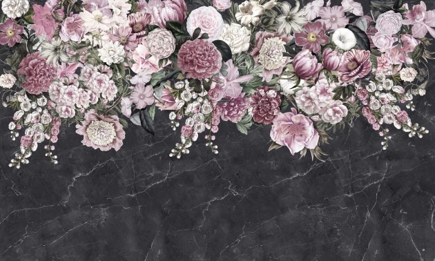 Dekorami Rosa Bella Nero - mural w kwiaty